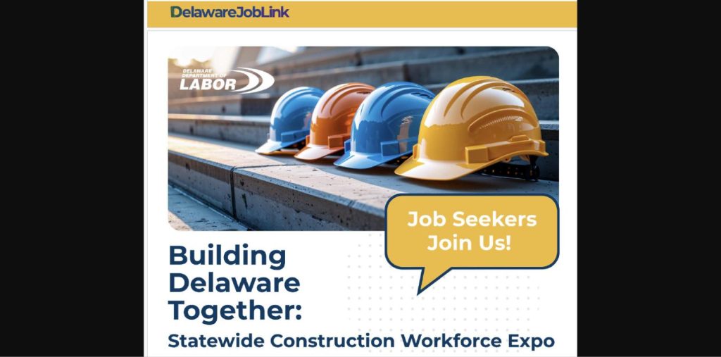 Delaware Department of Labor "Building Delaware Together" construction workforce expo graphic