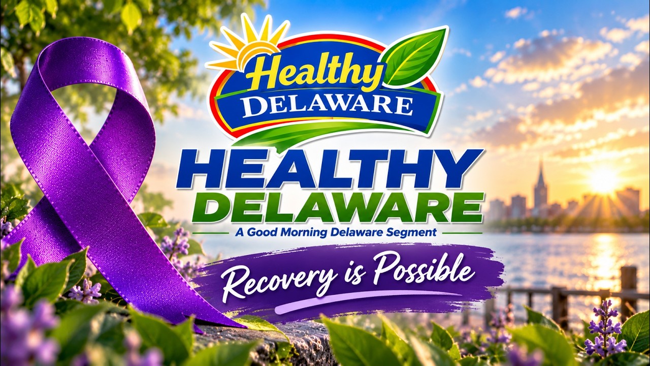 Healthy Delaware National Recovery Month graphic with a purple recovery ribbon and the message Recovery is Possible