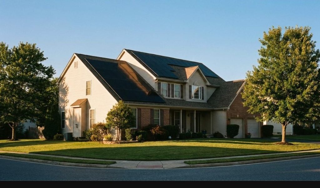 Rooftop solar panels on a Delaware home